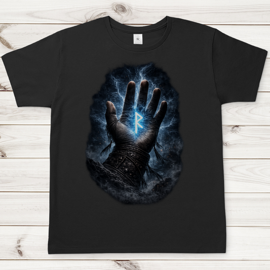 Herren T-Shirt Blauer Rune in stürmischer Hand
