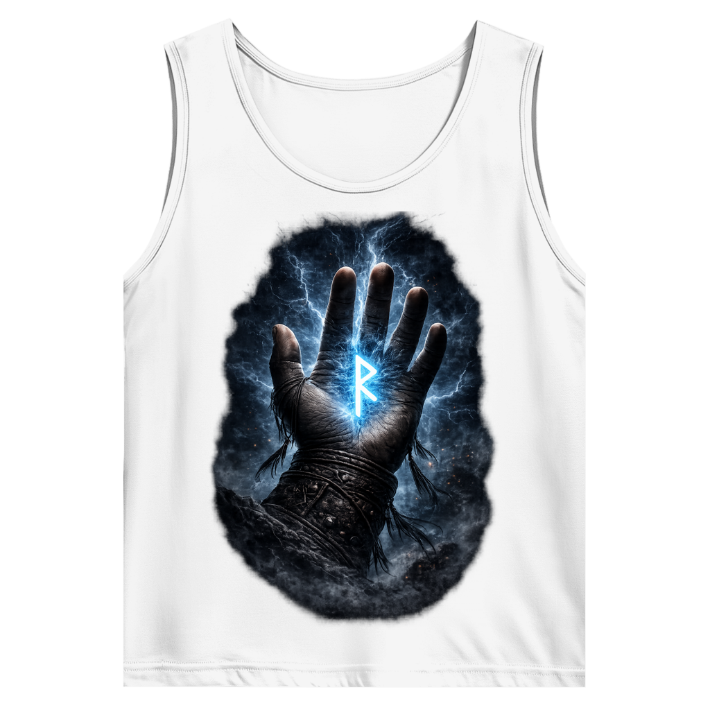 Herren Basic Tank Top Blauer Rune in stürmischer Hand