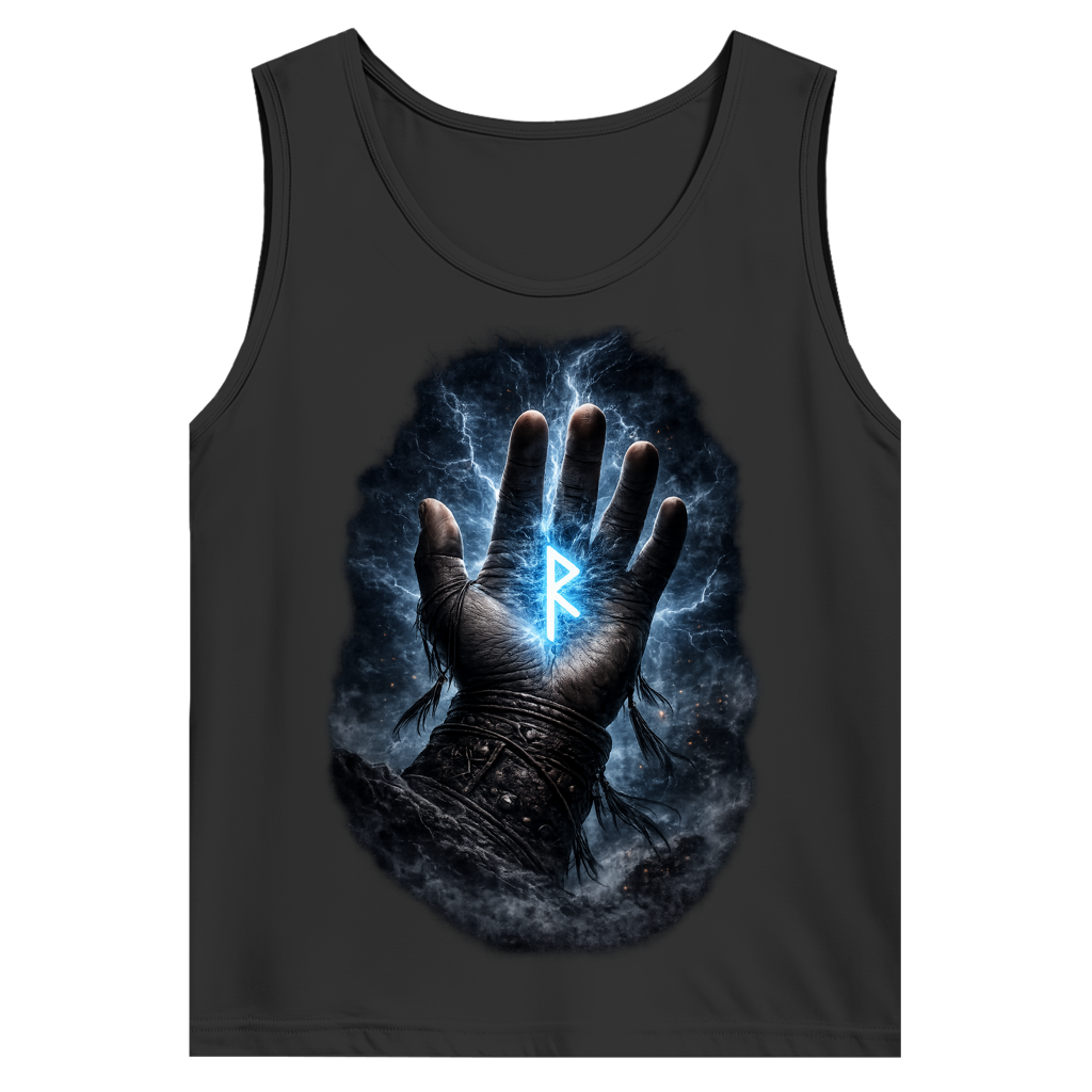 Herren Basic Tank Top Blauer Rune in stürmischer Hand