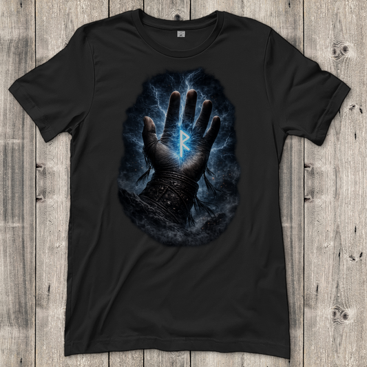 Damen T-Shirt Blauer Rune in stürmischer Hand