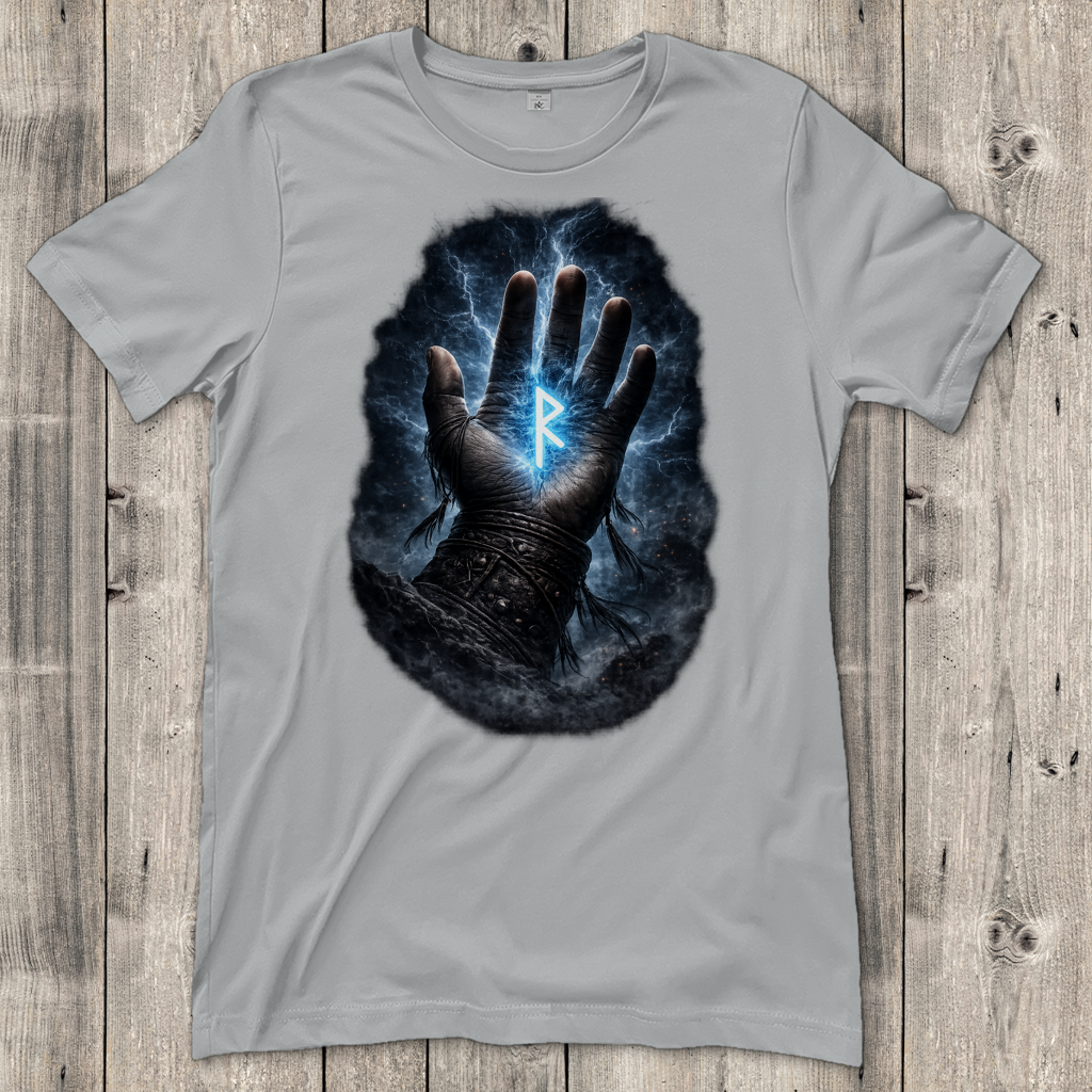 Damen T-Shirt Blauer Rune in stürmischer Hand