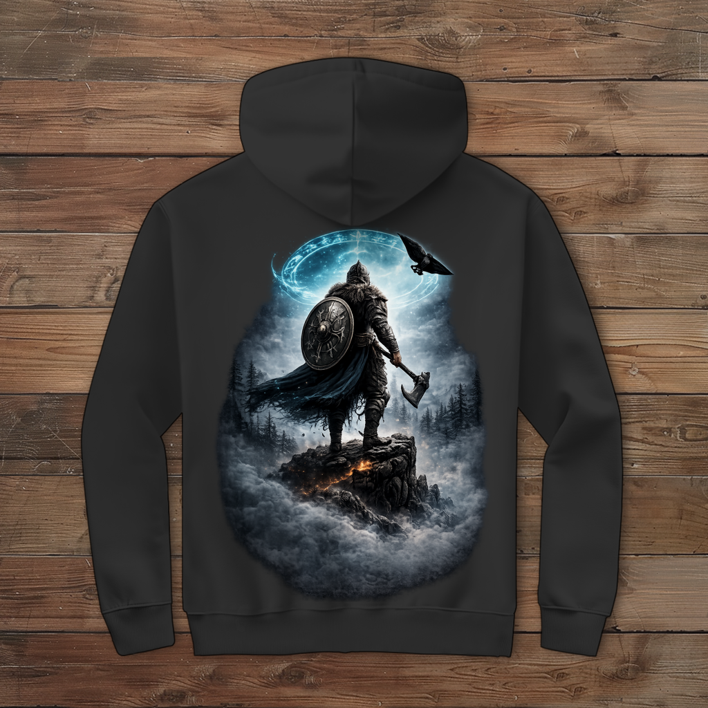 Herren Zipper Hoodie Norse Krieger im mystischen Nebel