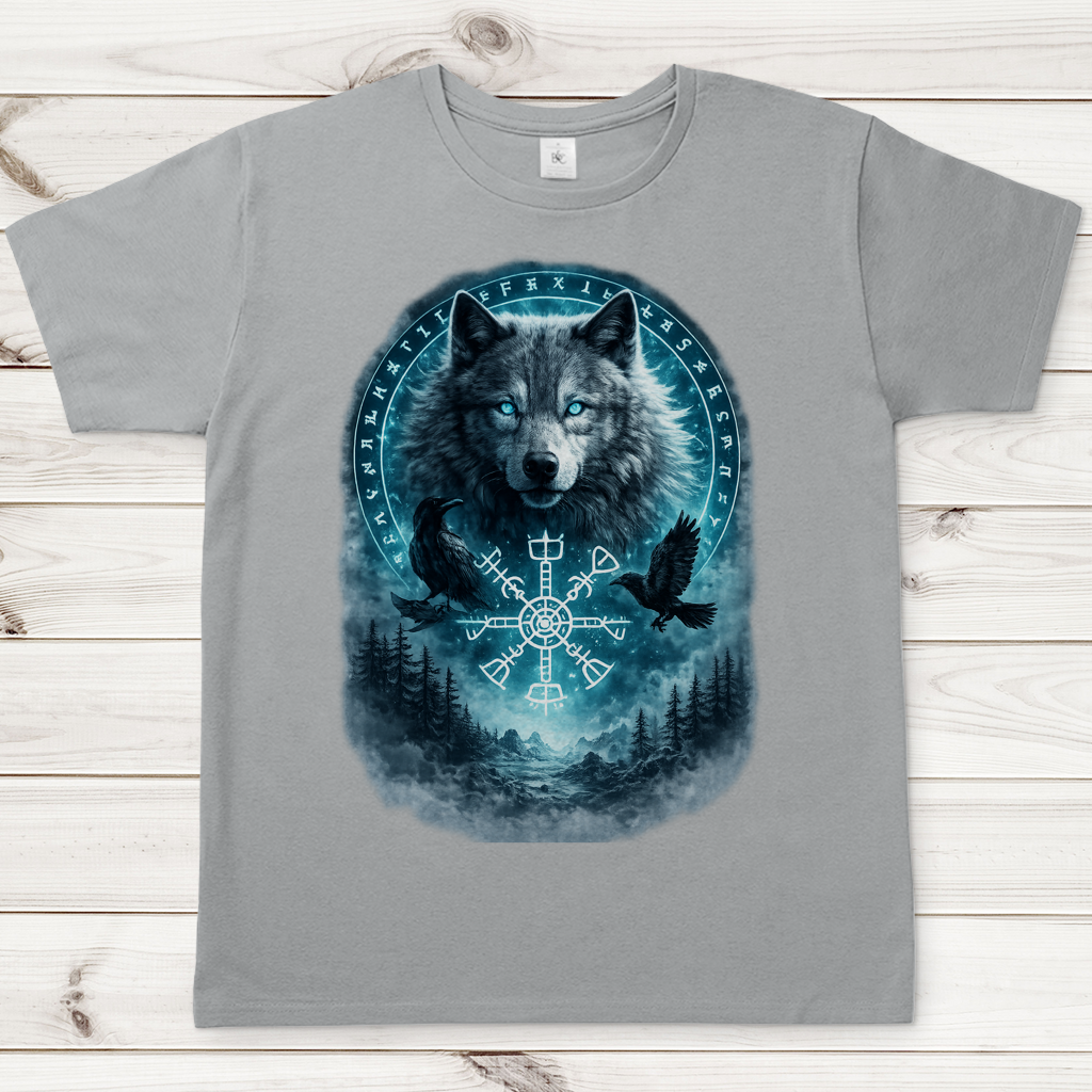 Herren T-Shirt Wolf mit Runen und Ravens