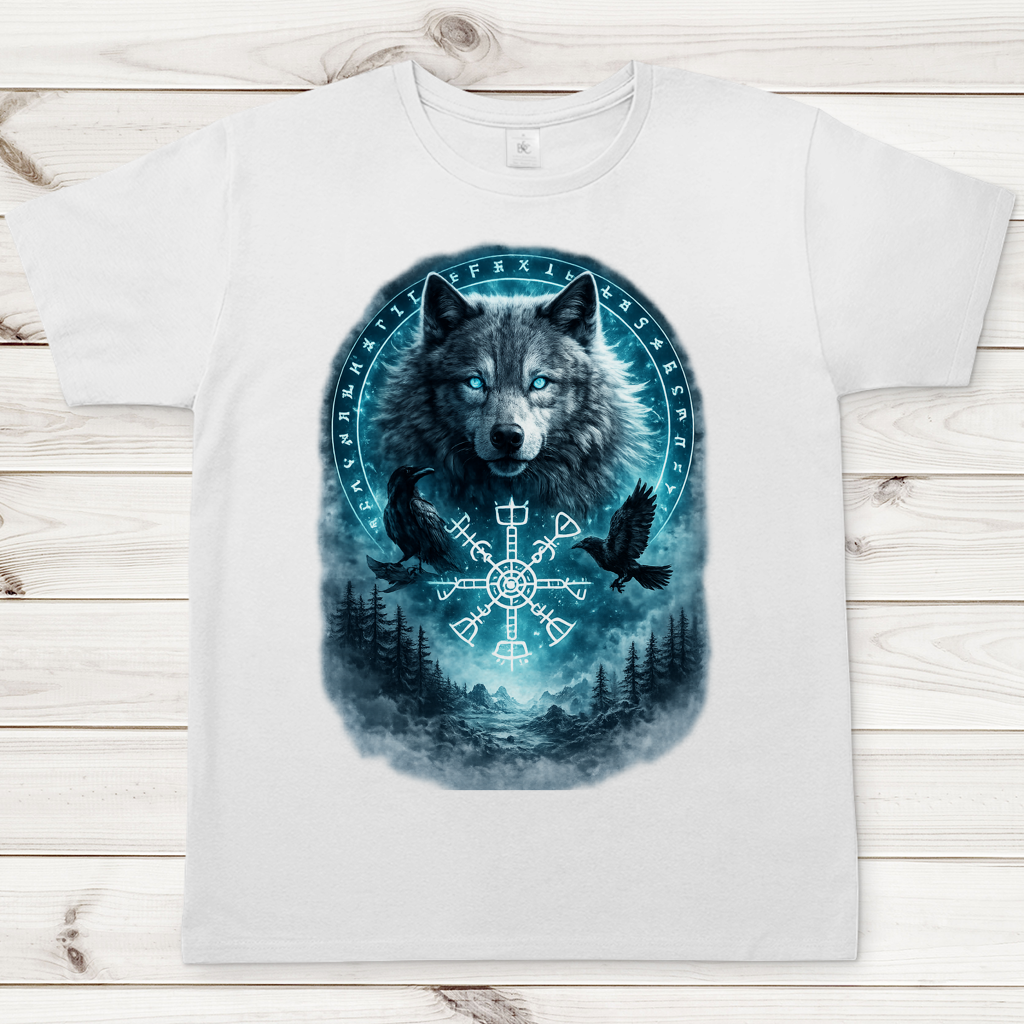 Herren T-Shirt Wolf mit Runen und Ravens