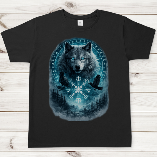 Herren T-Shirt Wolf mit Runen und Ravens