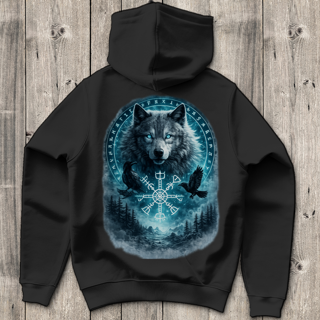 Herren Hoodie Wolf mit Runen und Ravens