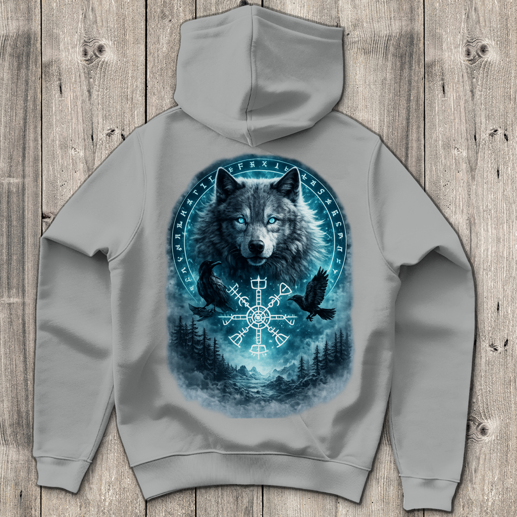 Herren Hoodie Wolf mit Runen und Ravens