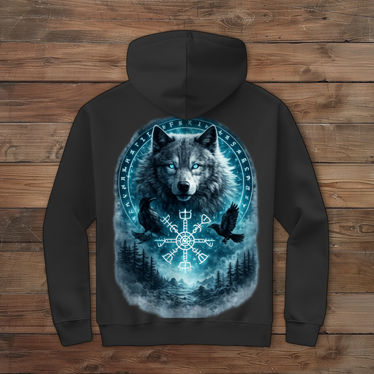 Herren Zipper Hoodie Wolf mit Runen und Ravens