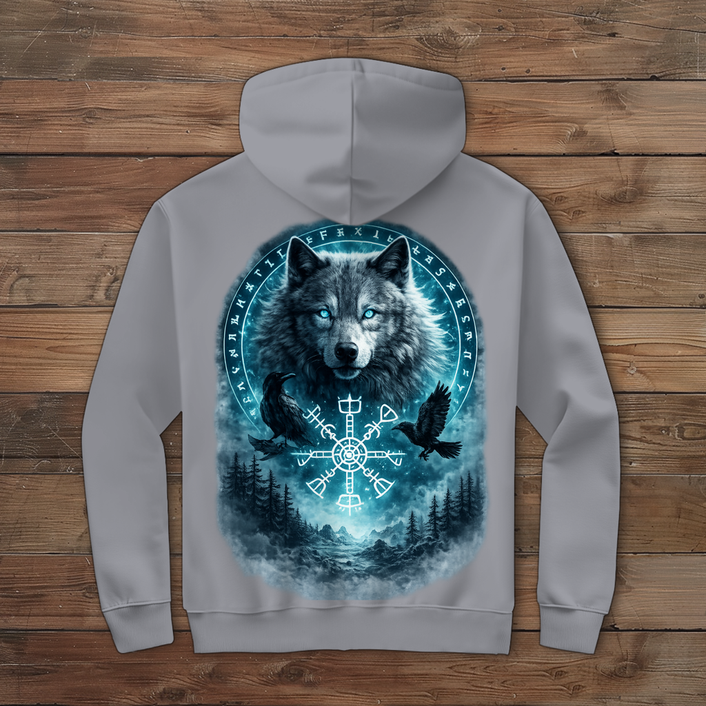Herren Zipper Hoodie Wolf mit Runen und Ravens
