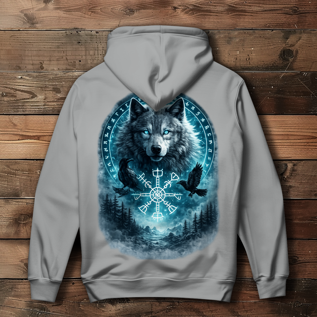 Damen Hoodie Wolf mit Runen und Ravens