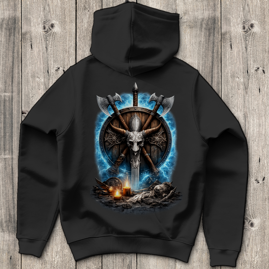 Herren Hoodie Kreuzende Äxte und Dämonenschädel