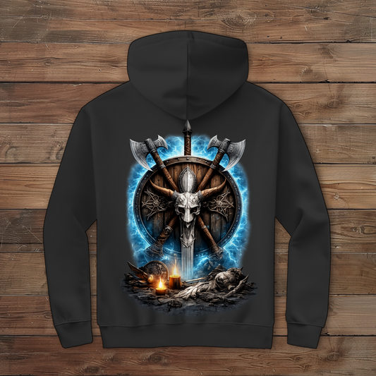 Herren Zipper Hoodie Kreuzende Äxte und Dämonenschädel
