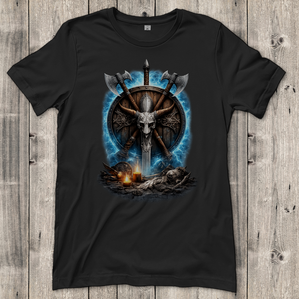 Damen T-Shirt Kreuzende Äxte und Dämonenschädel
