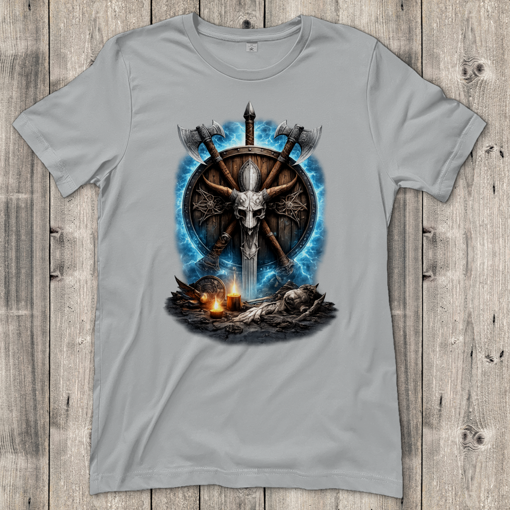 Damen T-Shirt Kreuzende Äxte und Dämonenschädel