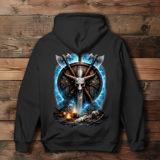 Damen Hoodie Kreuzende Äxte und Dämonenschädel
