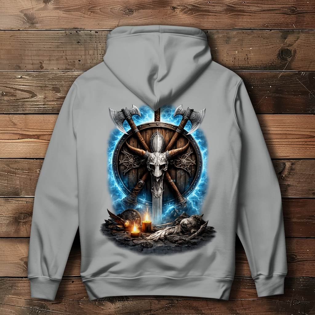 Damen Hoodie Kreuzende Äxte und Dämonenschädel