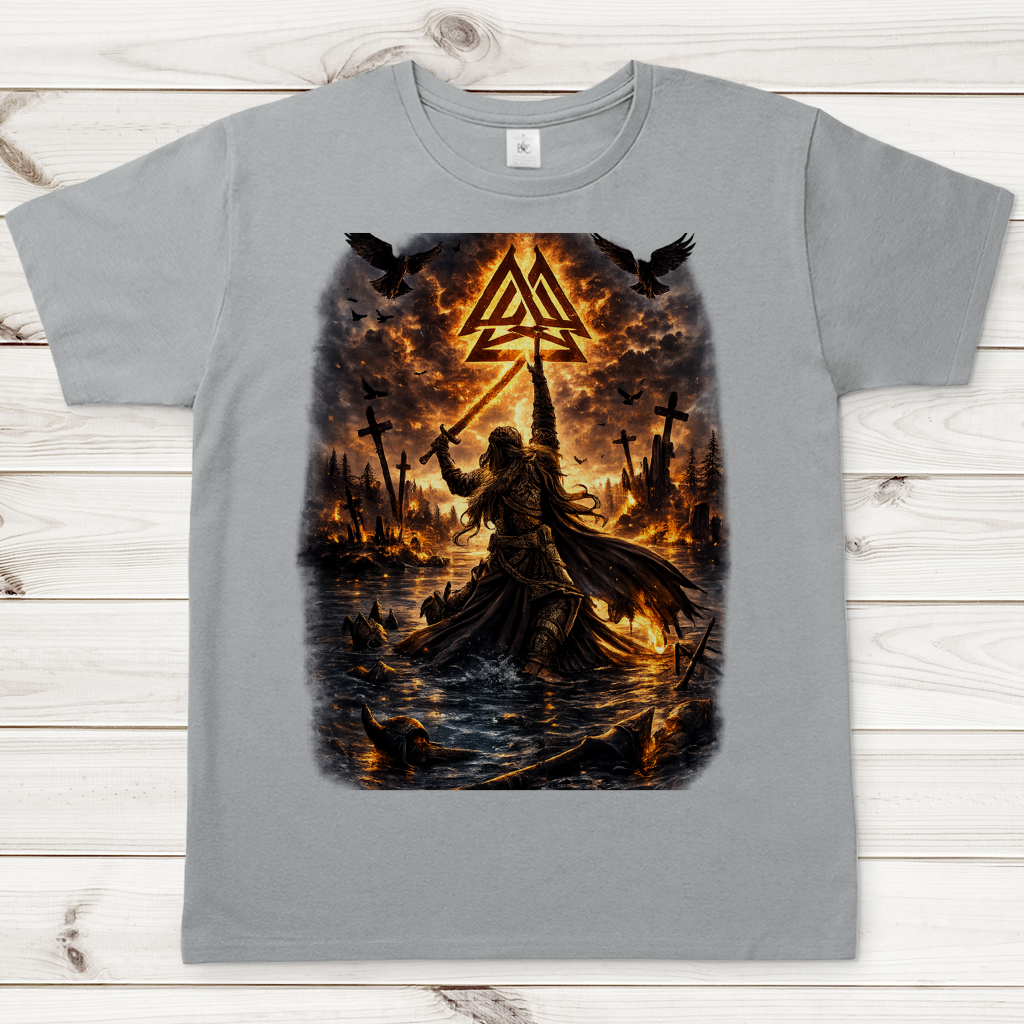 Herren T-Shirt Vikingkrieger im Brandgefecht