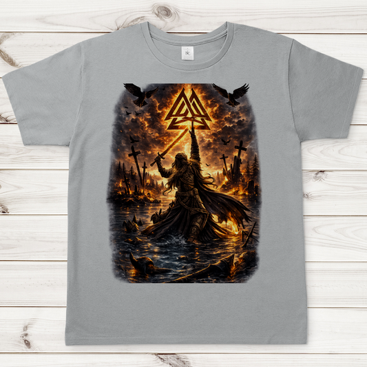 Herren T-Shirt Vikingkrieger im Brandgefecht