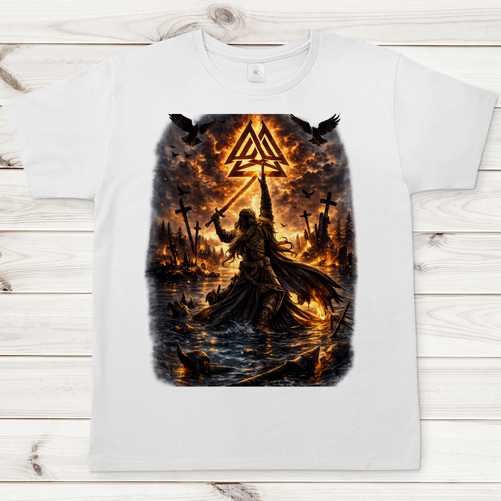 Herren T-Shirt Vikingkrieger im Brandgefecht