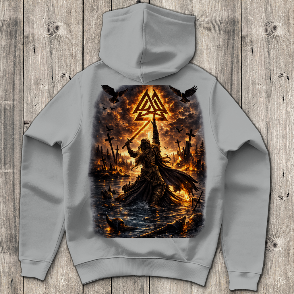 Herren Hoodie Vikingkrieger im Brandgefecht