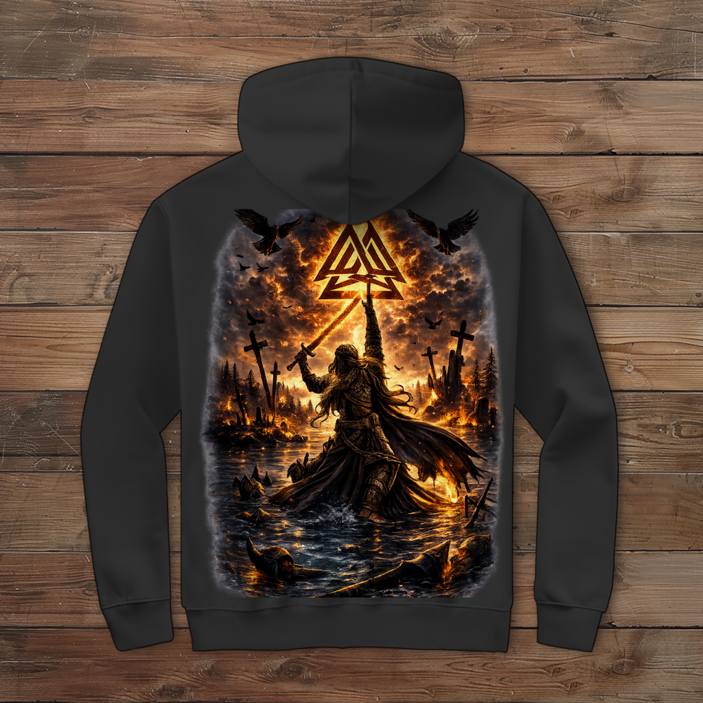 Herren Zipper Hoodie Vikingkrieger im Brandgefecht