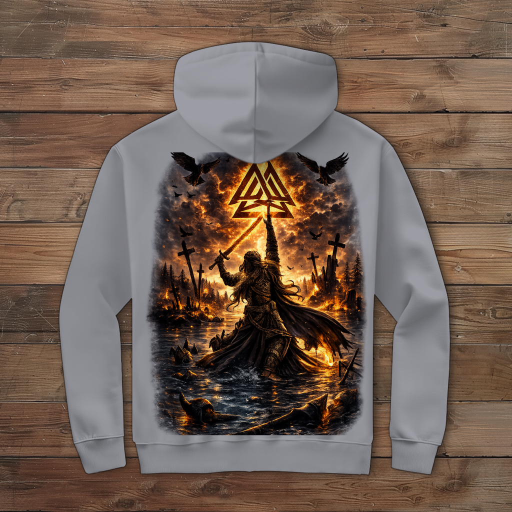 Herren Zipper Hoodie Vikingkrieger im Brandgefecht