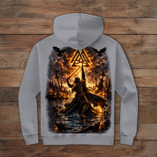 Herren Zipper Hoodie Vikingkrieger im Brandgefecht