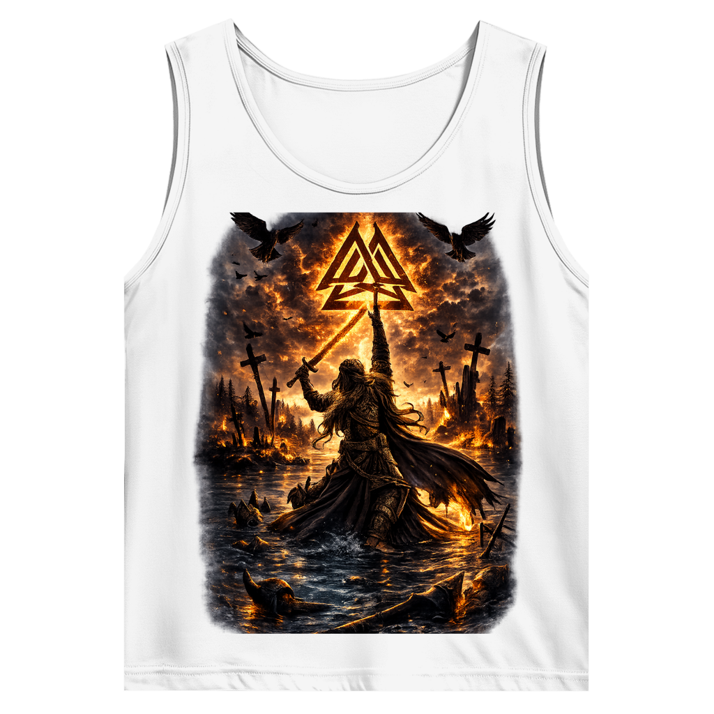 Herren Basic Tank Top Vikingkrieger im Brandgefecht