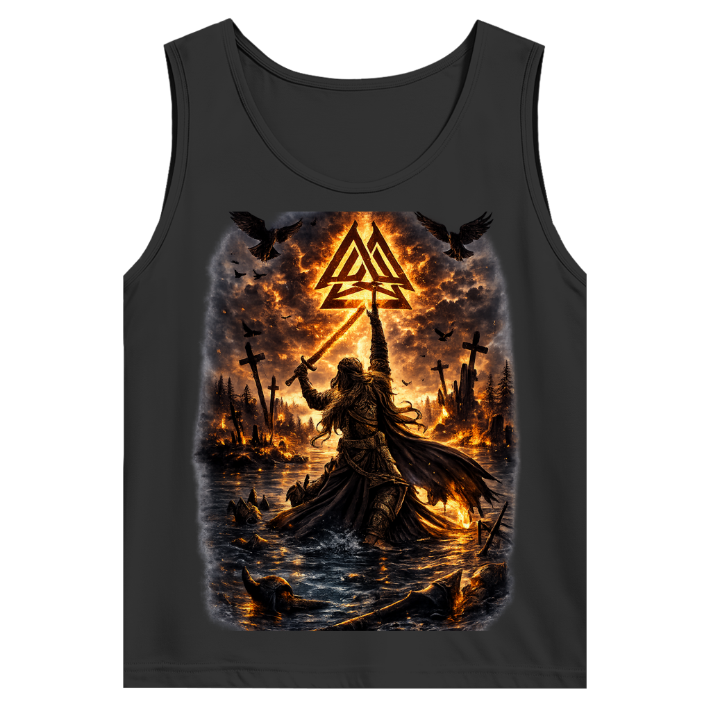 Herren Basic Tank Top Vikingkrieger im Brandgefecht