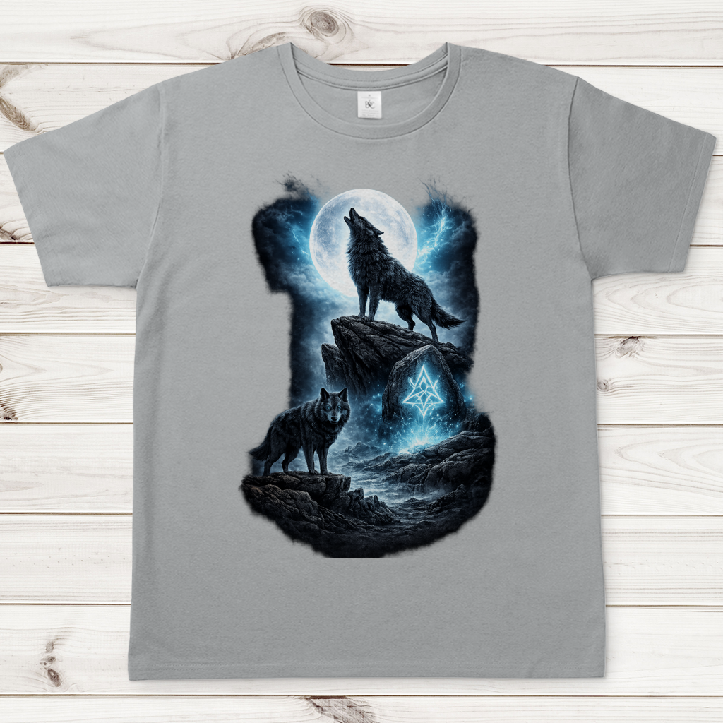 Herren T-Shirt Mondlicht und magische Wölfe