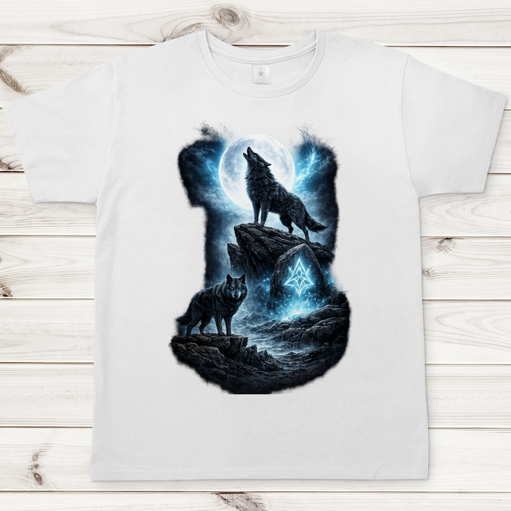 Herren T-Shirt Mondlicht und magische Wölfe