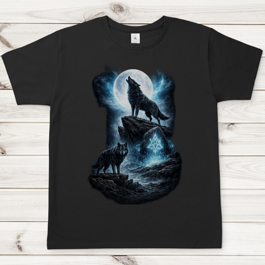 Herren T-Shirt Mondlicht und magische Wölfe