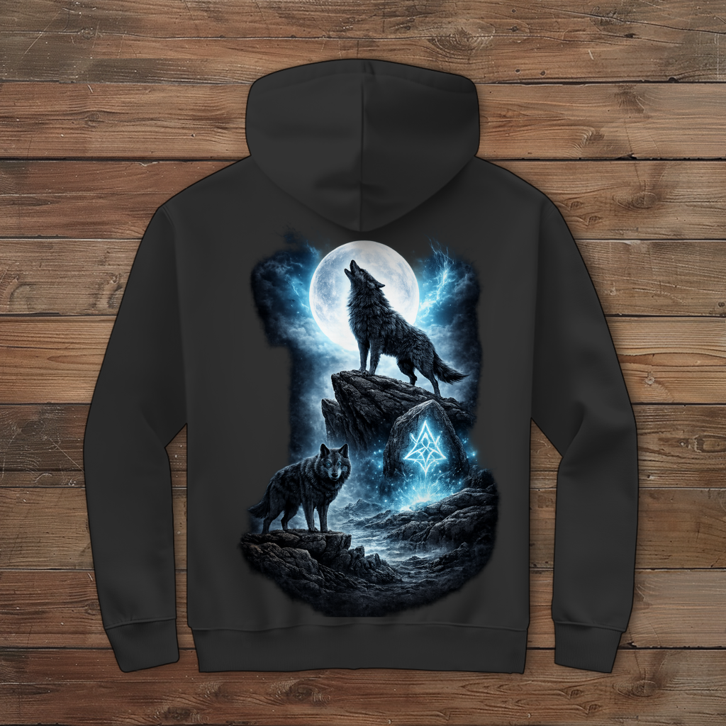 Herren Zipper Hoodie Mondlicht und magische Wölfe