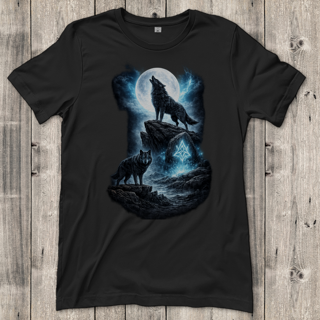 Damen T-Shirt Mondlicht und magische Wölfe