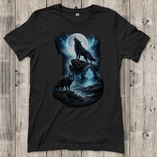 Damen T-Shirt Mondlicht und magische Wölfe