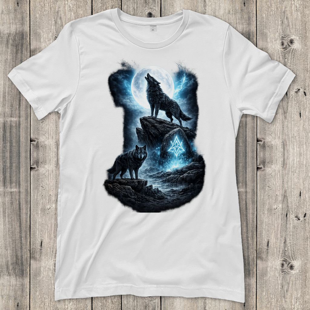 Damen T-Shirt Mondlicht und magische Wölfe