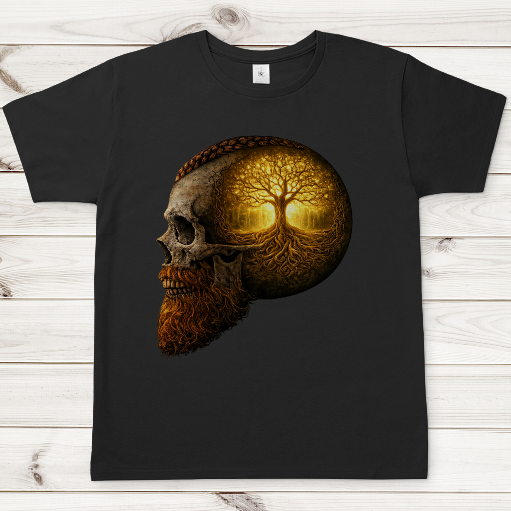 Herren T-Shirt Leuchtender Baum im Schädelinneren gelb