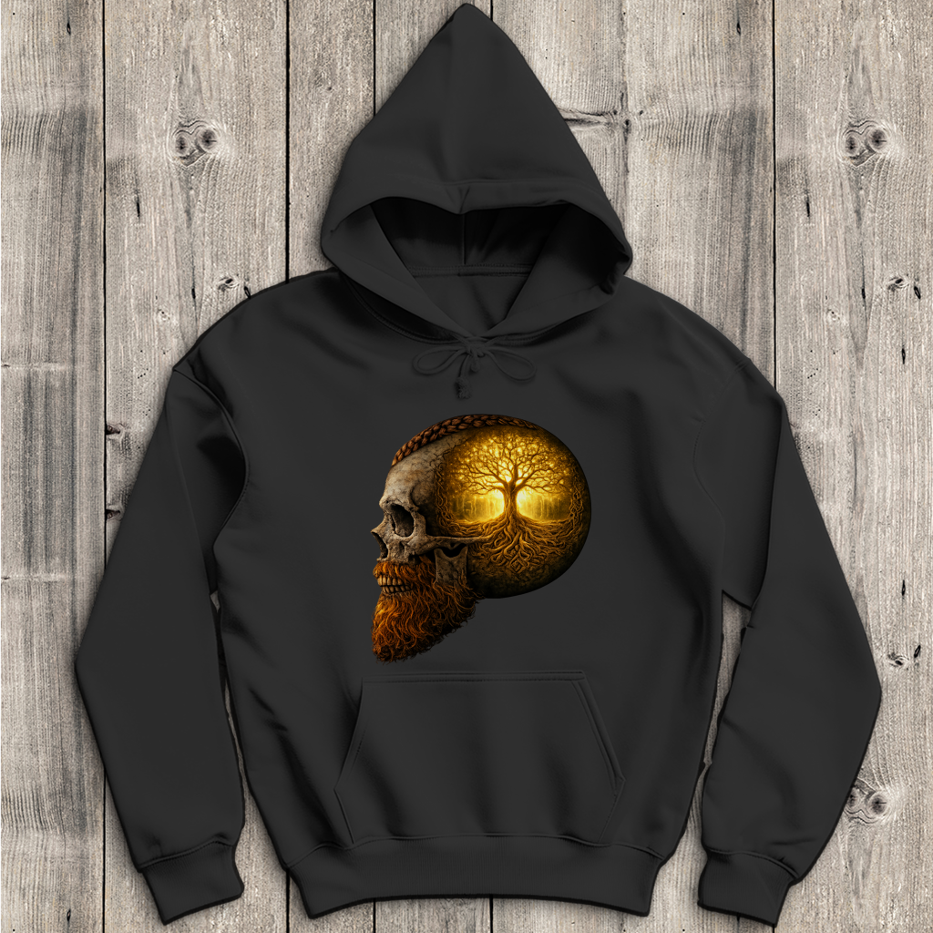Herren Hoodie Leuchtender Baum im Schädelinneren gelb