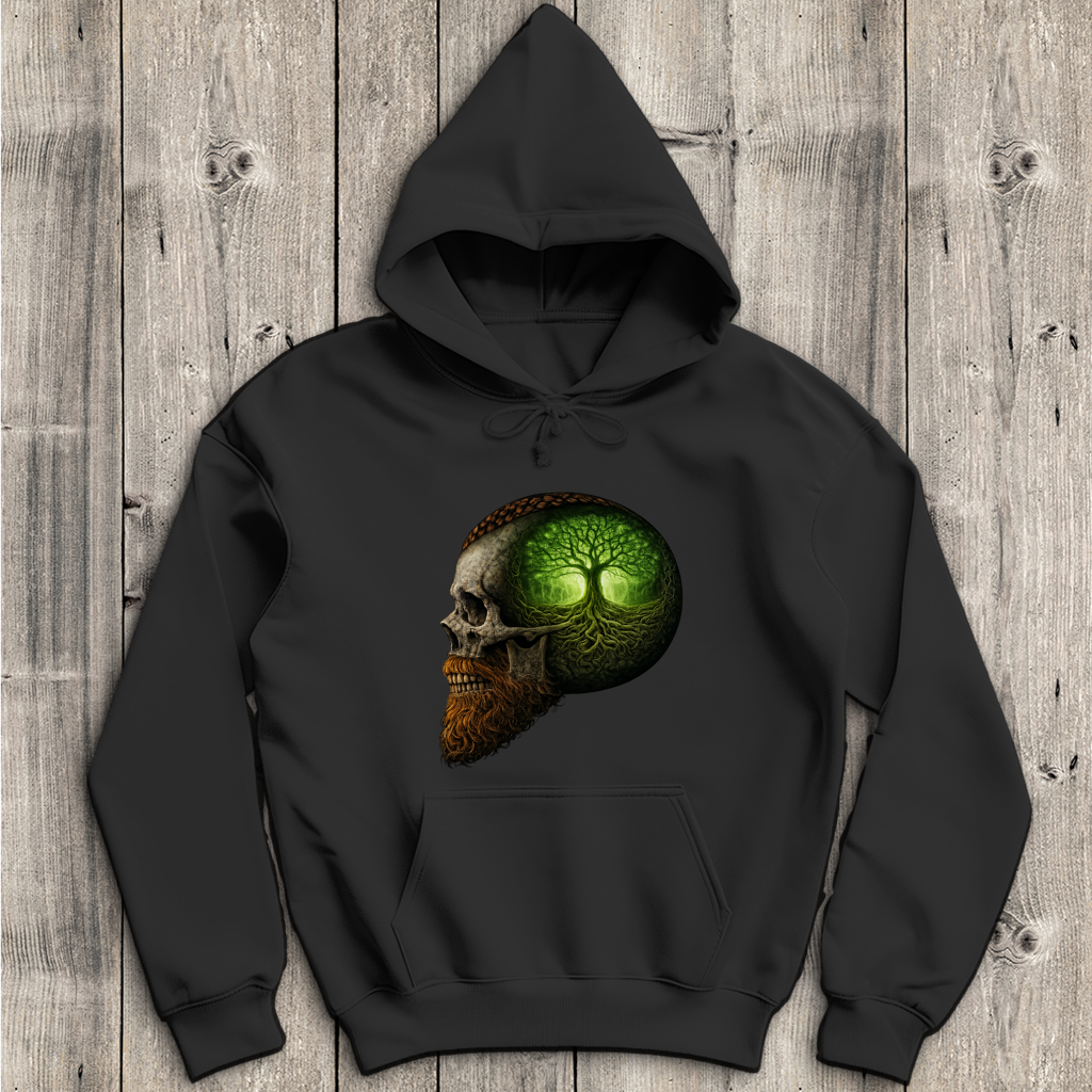 Herren Hoodie Leuchtender Baum im Schädelinneren grün