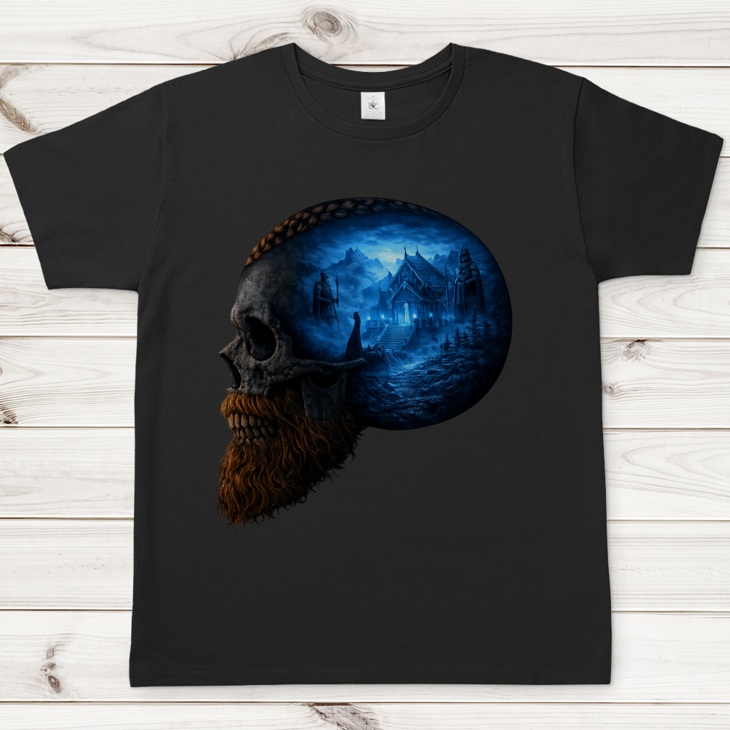 Herren T-Shirt Norse-Landschaft im Schädelfreien Raum blau