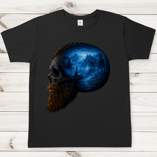 Herren T-Shirt Norse-Landschaft im Schädelfreien Raum blau