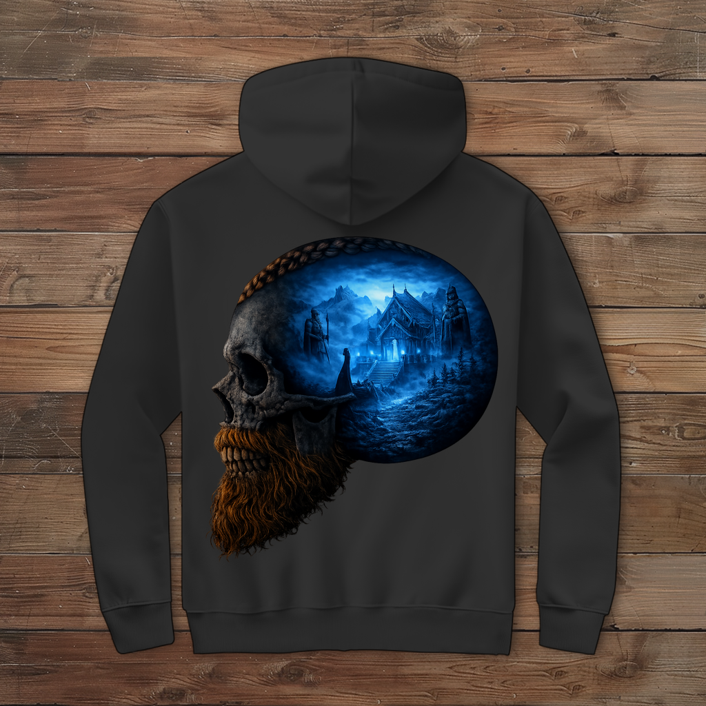 Herren Zipper Hoodie Norse-Landschaft im Schädelfreien Raum blau