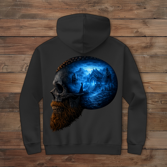 Herren Zipper Hoodie Norse-Landschaft im Schädelfreien Raum blau