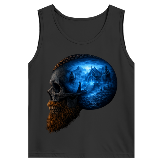 Herren Basic Tank Top Norse-Landschaft im Schädelfreien Raum blau