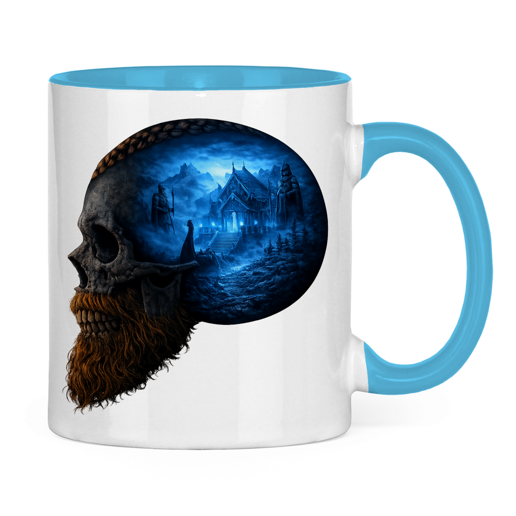 Tasse zweifarbig Norse-Landschaft im Schädelfreien Raum blau