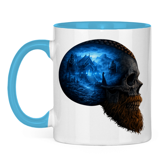 Tasse zweifarbig Norse-Landschaft im Schädelfreien Raum blau