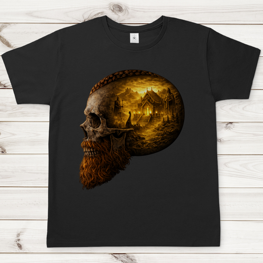 Herren T-Shirt Norse-Landschaft im Schädelfreien Raum gelb