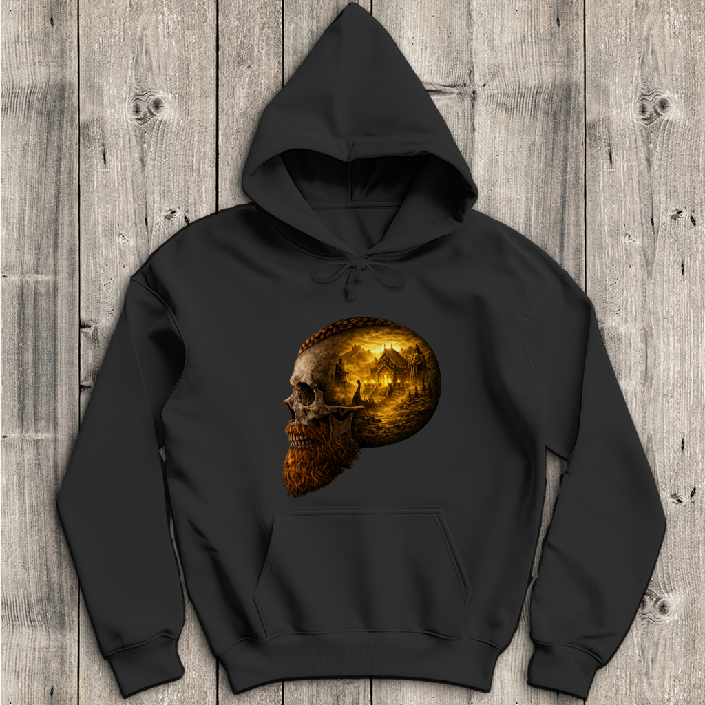 Herren Hoodie Norse-Landschaft im Schädelfreien Raum gelb