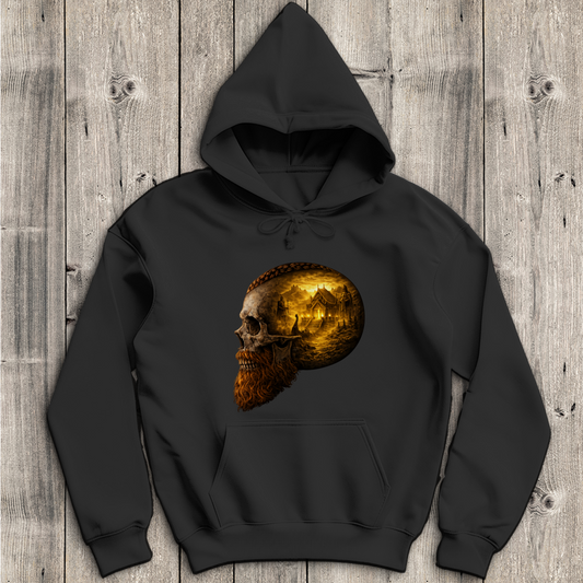 Herren Hoodie Norse-Landschaft im Schädelfreien Raum gelb