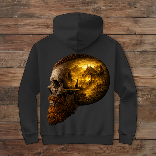 Herren Zipper Hoodie Norse-Landschaft im Schädelfreien Raum gelb